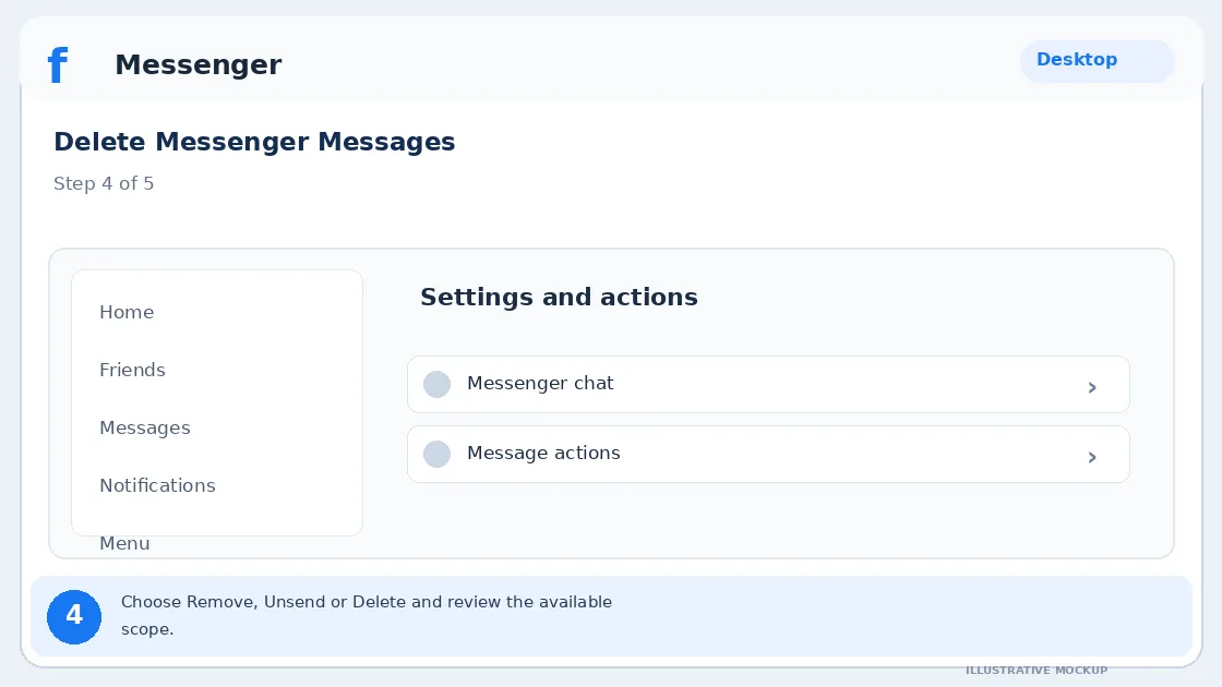 Illustrative Facebook interface for desktop, step 4; actual interface may differ