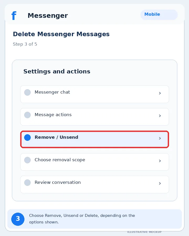 Illustrative Facebook interface for mobile, step 3; actual interface may differ