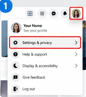 Illustrative Facebook interface for desktop, step 1; actual interface may differ