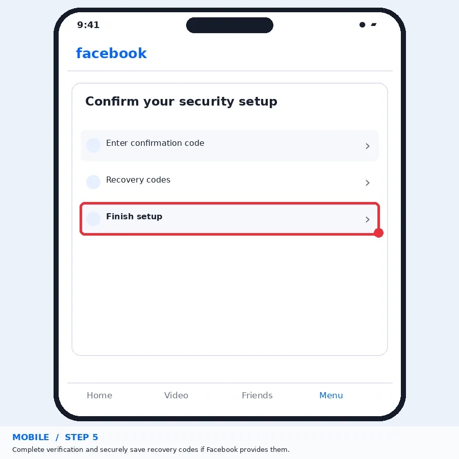 Illustrative Facebook interface for mobile, step 5; actual interface may differ
