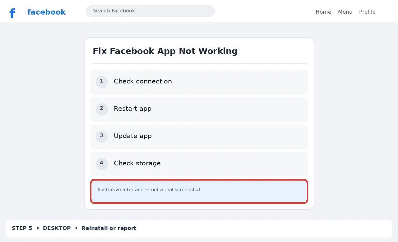 Illustrative Facebook interface for desktop, step 5; actual interface may differ
