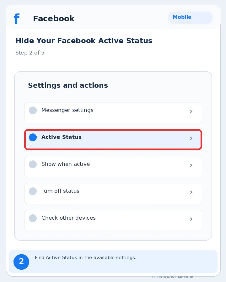 Illustrative Facebook interface for mobile, step 2; actual interface may differ