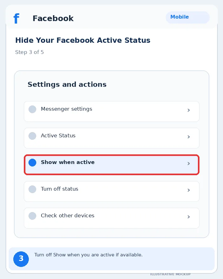 Illustrative Facebook interface for mobile, step 3; actual interface may differ