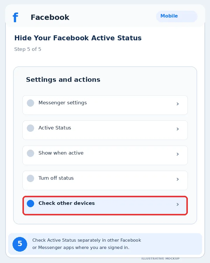Illustrative Facebook interface for mobile, step 5; actual interface may differ