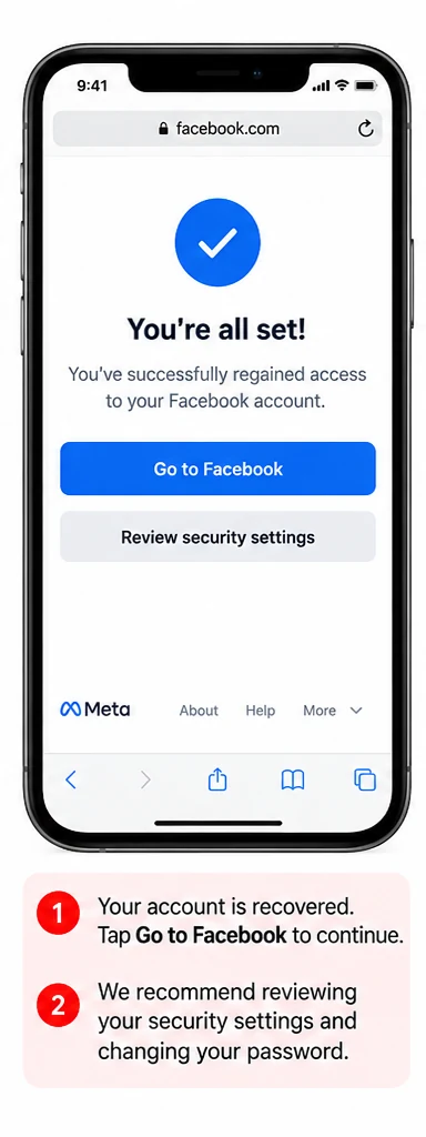 Illustrative Facebook interface for mobile, step 4; actual interface may differ