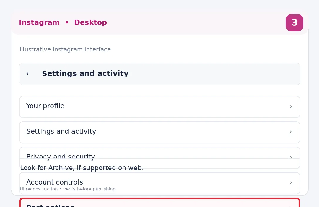 Illustrative Instagram interface for desktop, step 3; actual interface may differ