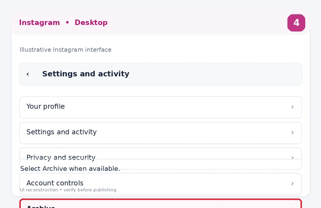 Illustrative Instagram interface for desktop, step 4; actual interface may differ