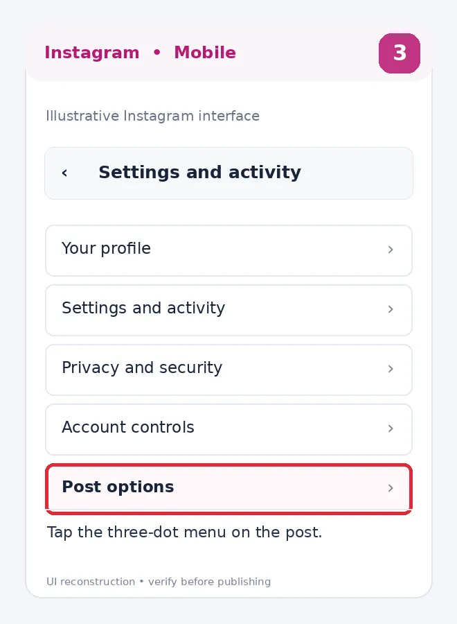 Illustrative Instagram interface for mobile, step 3; actual interface may differ