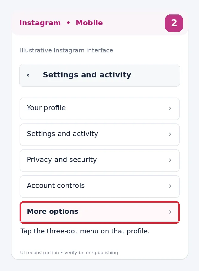 Illustrative Instagram interface for mobile, step 2; actual interface may differ