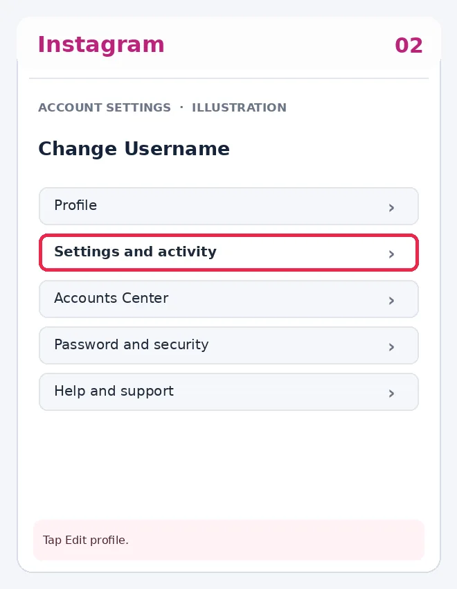 Illustrative Instagram interface for mobile, step 2; actual interface may differ