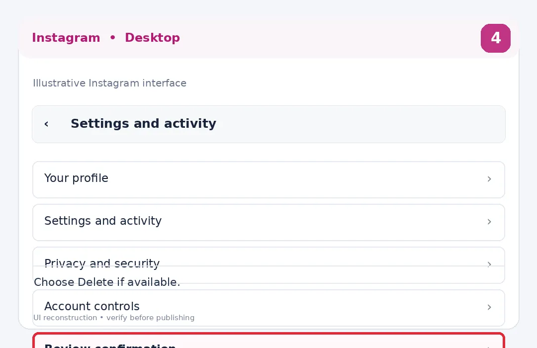 Illustrative Instagram interface for desktop, step 4; actual interface may differ