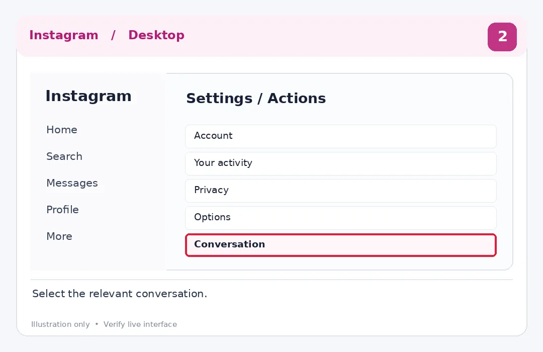 Illustrative Instagram interface for desktop, step 2; actual interface may differ