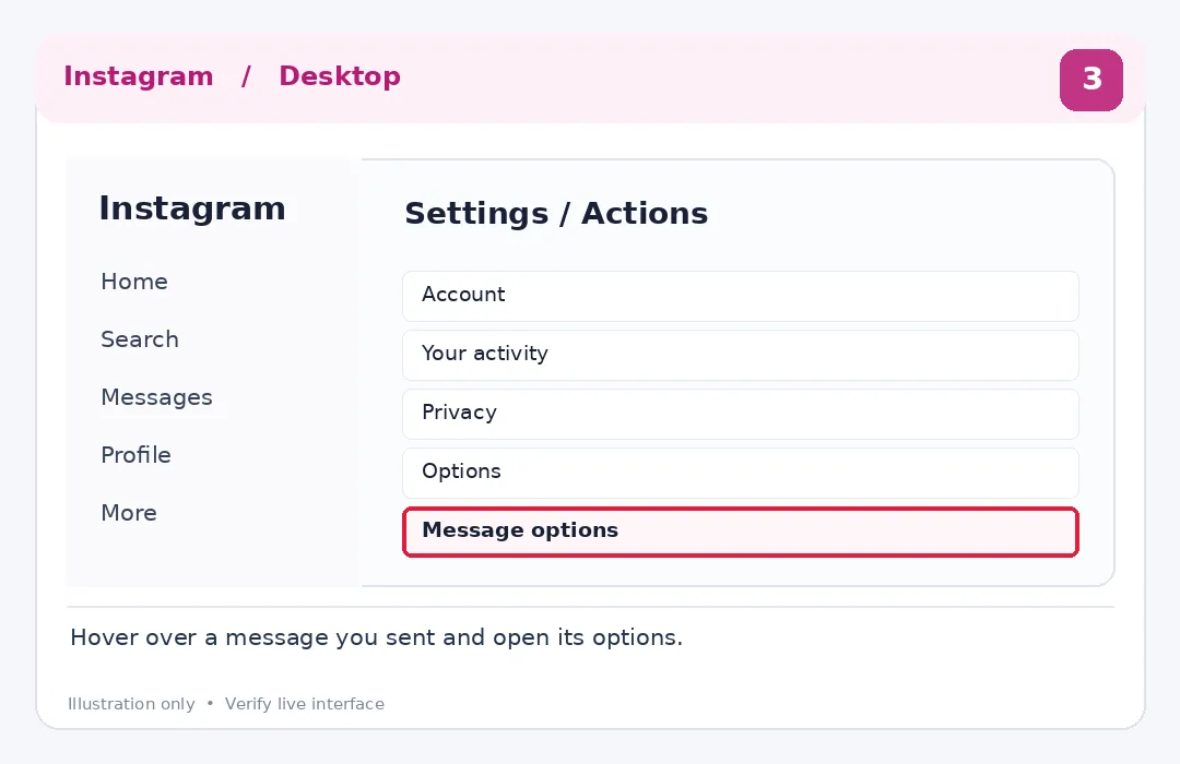 Illustrative Instagram interface for desktop, step 3; actual interface may differ