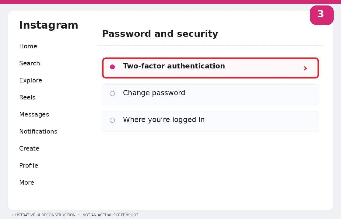 Illustrative Instagram interface for desktop, step 3; actual interface may differ