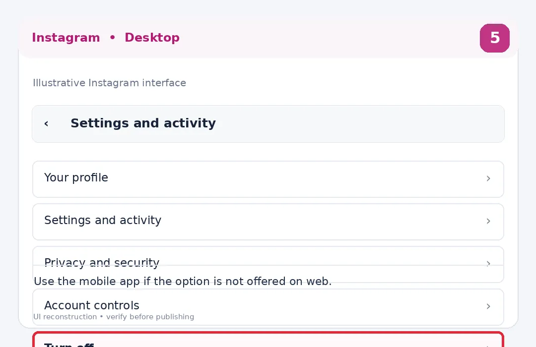 Illustrative Instagram interface for desktop, step 5; actual interface may differ