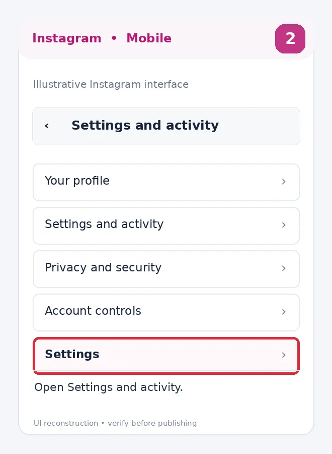 Illustrative Instagram interface for mobile, step 2; actual interface may differ