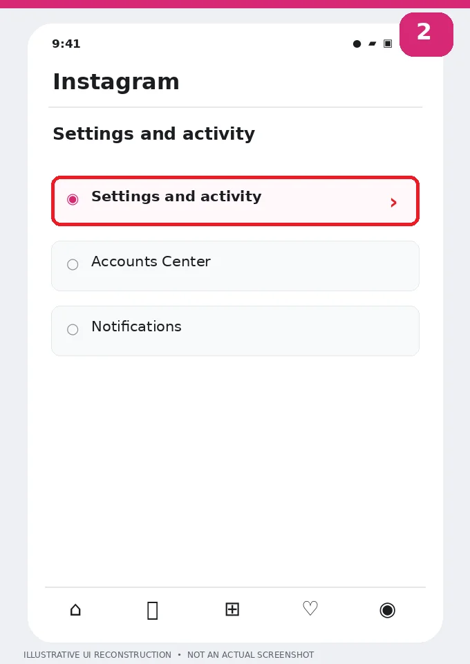 Illustrative Instagram interface for mobile, step 2; actual interface may differ