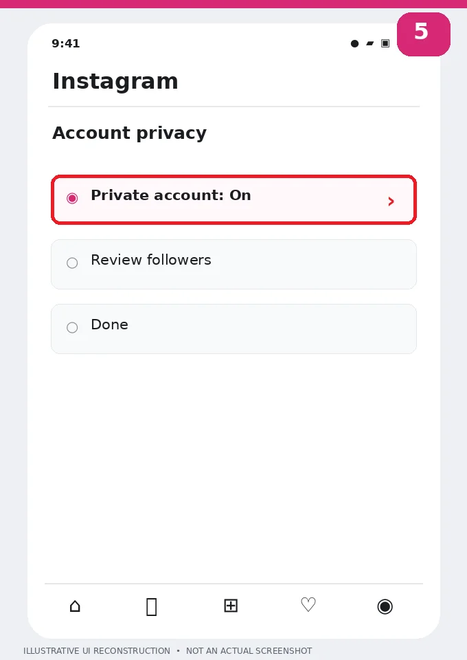 Illustrative Instagram interface for mobile, step 5; actual interface may differ