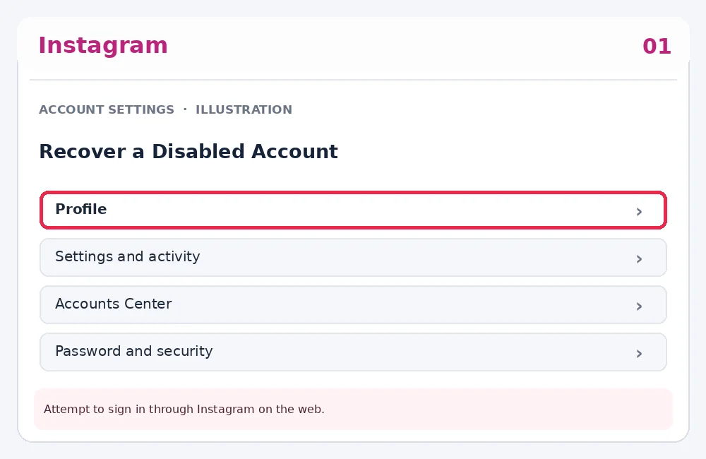 Illustrative Instagram interface for desktop, step 1; actual interface may differ