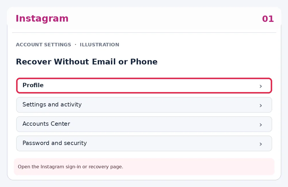 Illustrative Instagram interface for desktop, step 1; actual interface may differ