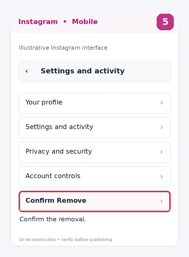 Illustrative Instagram interface for mobile, step 5; actual interface may differ