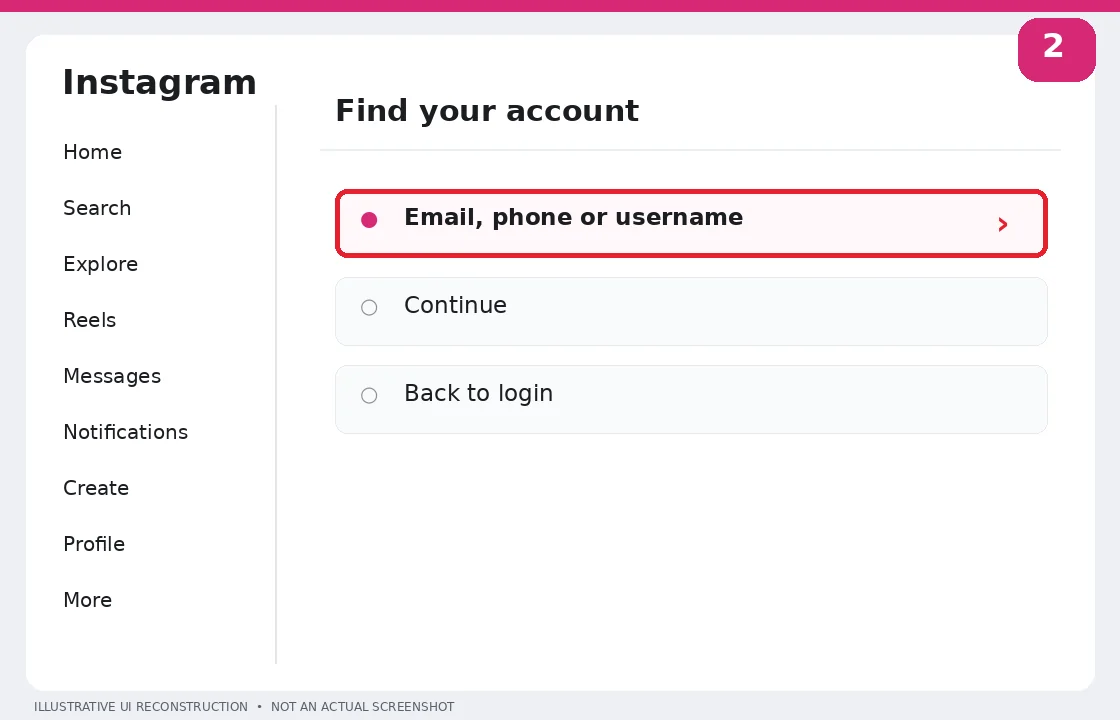 Illustrative Instagram interface for desktop, step 2; actual interface may differ