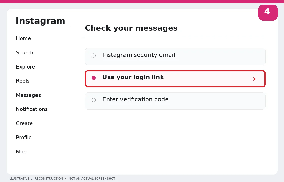 Illustrative Instagram interface for desktop, step 4; actual interface may differ