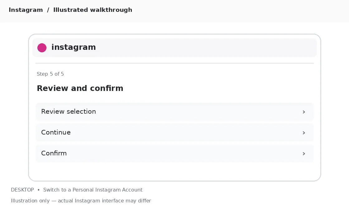 Illustrative Instagram interface for desktop, step 5; actual interface may differ