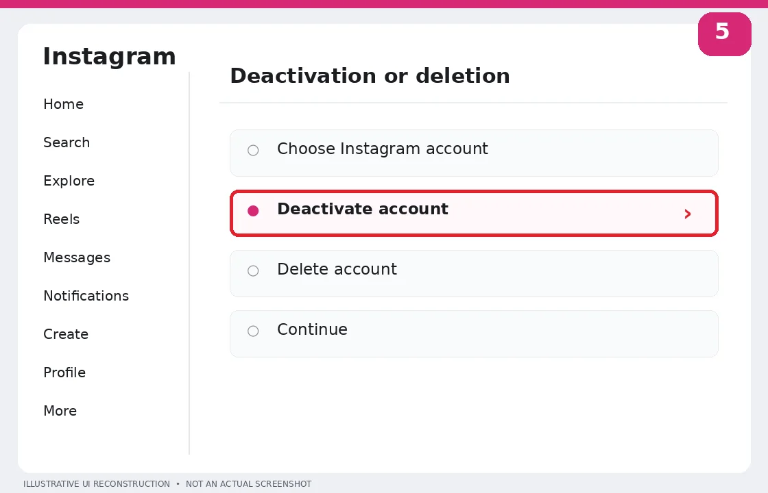 Illustrative Instagram interface for desktop, step 5; actual interface may differ