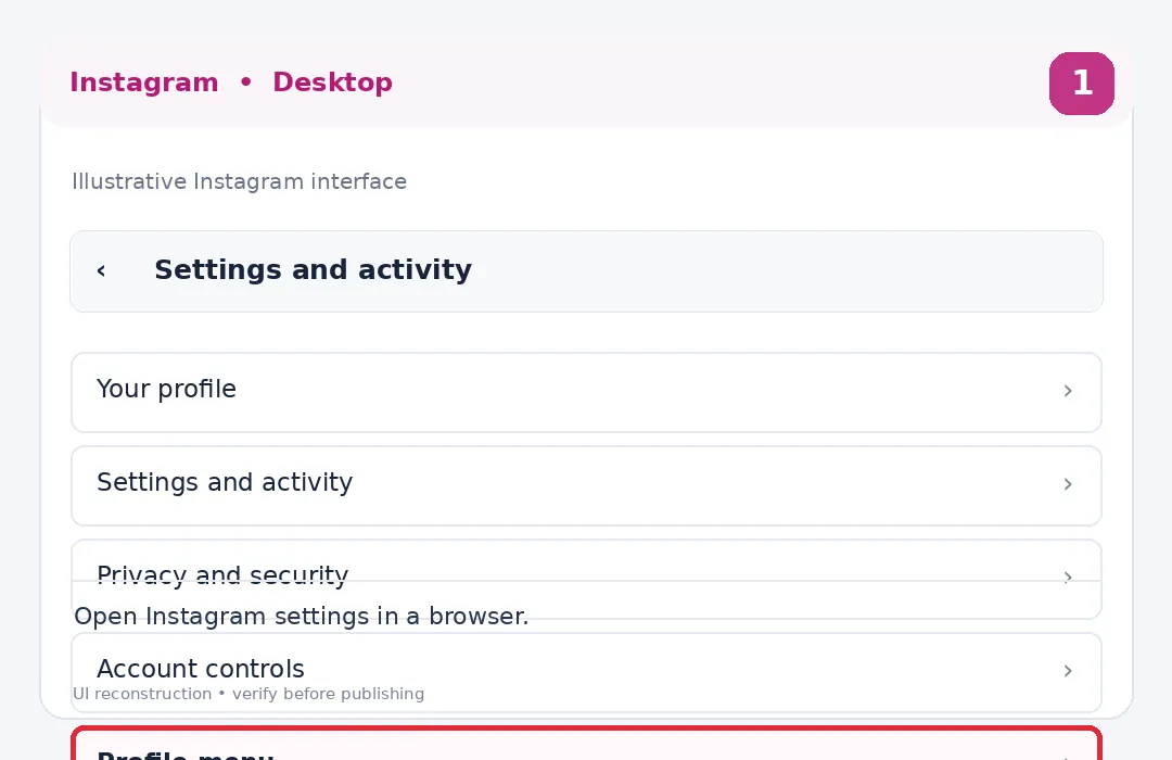 Illustrative Instagram interface for desktop, step 1; actual interface may differ