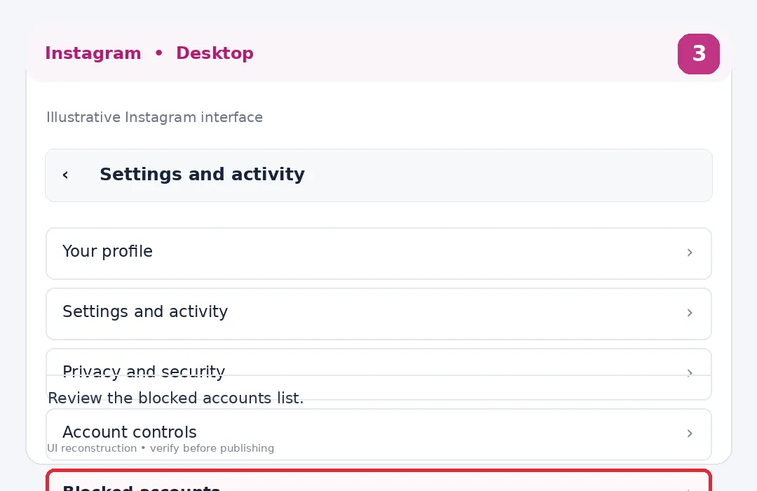Illustrative Instagram interface for desktop, step 3; actual interface may differ