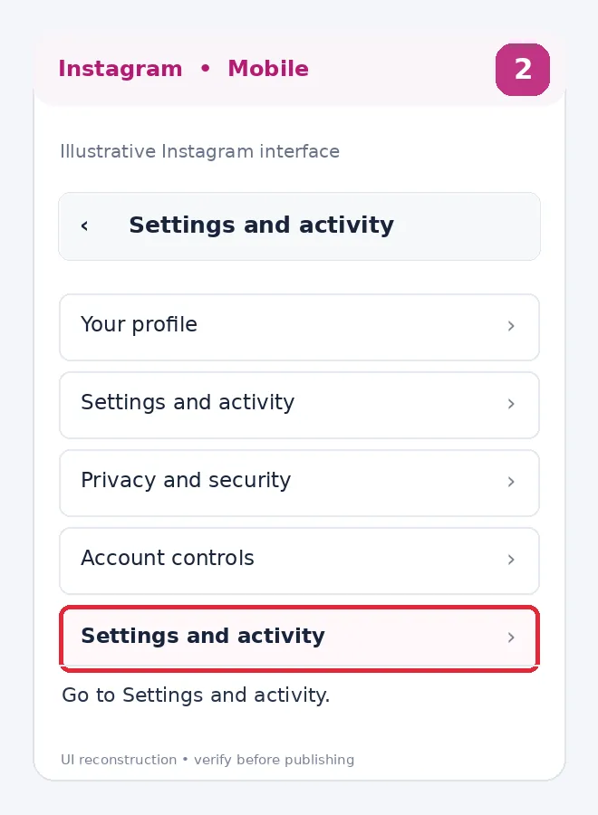 Illustrative Instagram interface for mobile, step 2; actual interface may differ