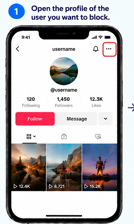 Illustrative TikTok interface for mobile, step 1; actual interface may differ