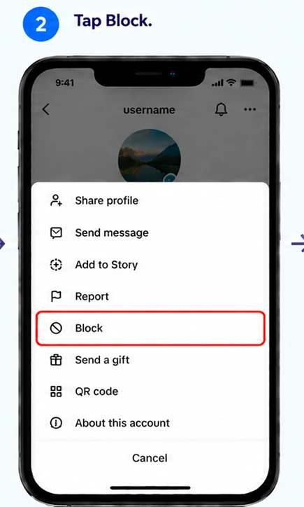 Illustrative TikTok interface for mobile, step 2; actual interface may differ
