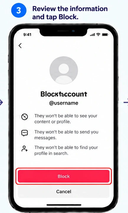 Illustrative TikTok interface for mobile, step 3; actual interface may differ