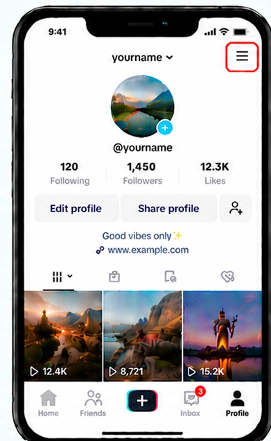 Illustrative TikTok interface for mobile, step 1; actual interface may differ