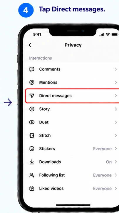 Illustrative TikTok interface for mobile, step 4; actual interface may differ