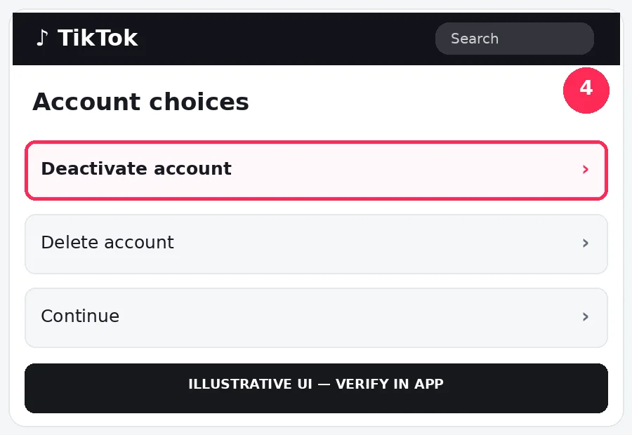 Illustrative TikTok interface for desktop, step 4; actual interface may differ