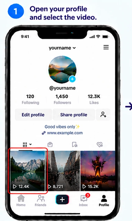 Illustrative TikTok interface for mobile, step 1; actual interface may differ