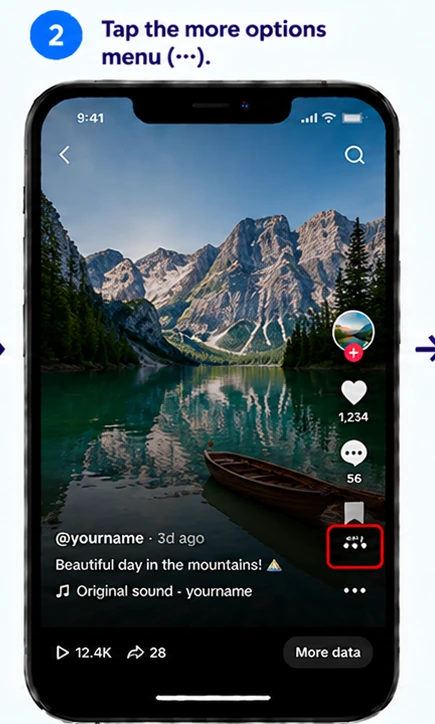 Illustrative TikTok interface for mobile, step 2; actual interface may differ
