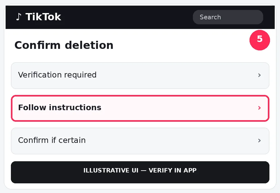 Illustrative TikTok interface for desktop, step 5; actual interface may differ