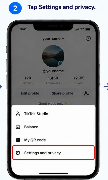 Illustrative TikTok interface for mobile, step 2; actual interface may differ