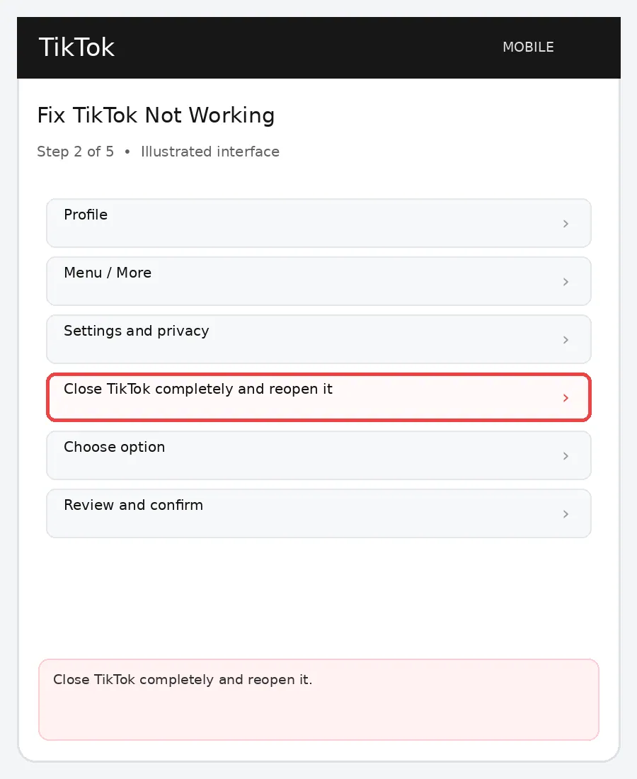 Illustrative TikTok interface for mobile, step 2; actual interface may differ