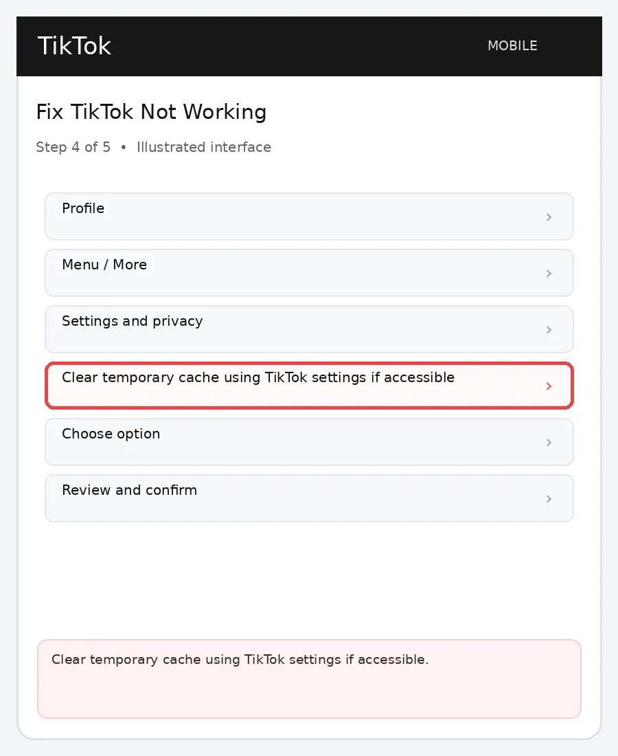 Illustrative TikTok interface for mobile, step 4; actual interface may differ
