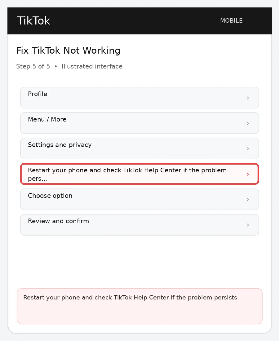 Illustrative TikTok interface for mobile, step 5; actual interface may differ