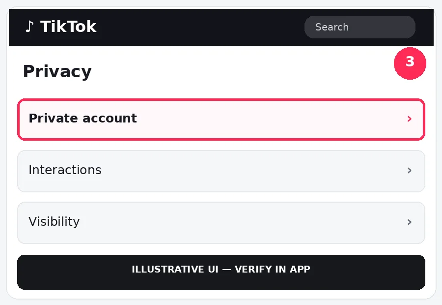 Illustrative TikTok interface for desktop, step 3; actual interface may differ
