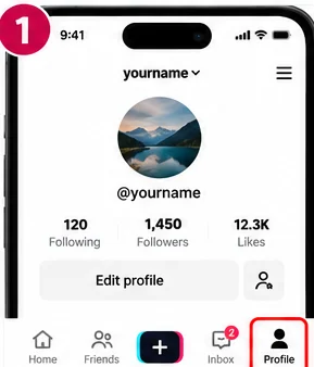 Illustrative TikTok interface for mobile, step 1; actual interface may differ