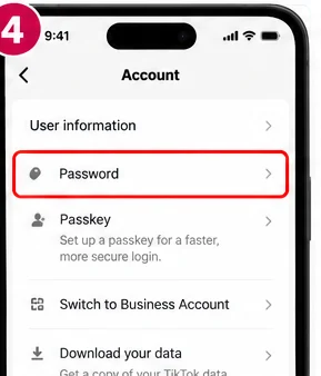 Illustrative TikTok interface for mobile, step 4; actual interface may differ