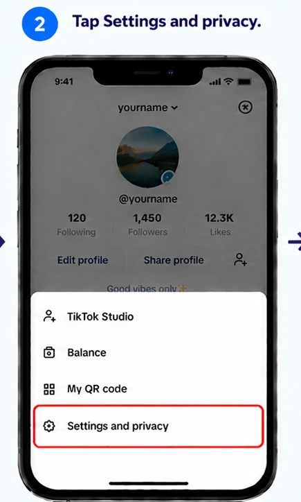 Illustrative TikTok interface for mobile, step 2; actual interface may differ